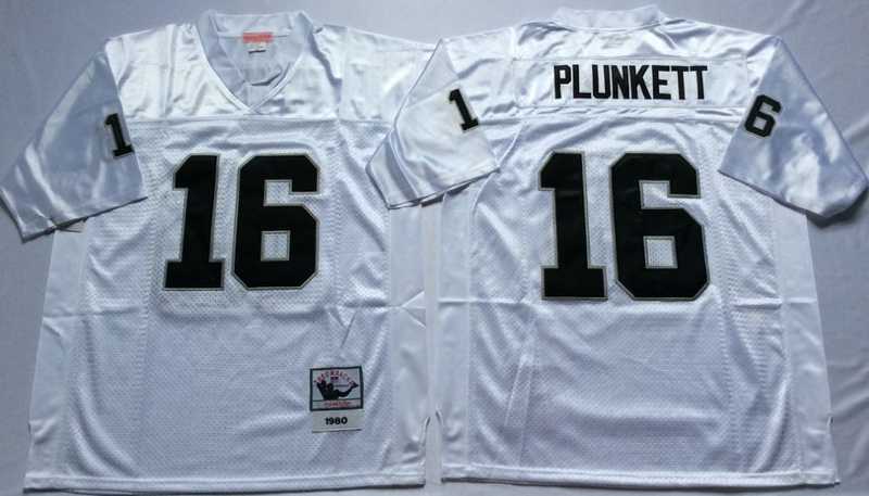 Raiders 16 Jim Plunkett White M&N Throwback Jersey->nfl m&n throwback->NFL Jersey